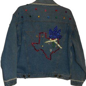 Vintage 80s Denim Jacket Bling Texas Size Medium Embellished